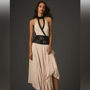 MAEVE DRAPED TIE-NECK MIDI DRESS